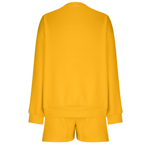 Sweat-shirts à col rond amples à manches longues avec short en molleton à taille élastiquée, ensemble de 2 pièces de haute qualité pour femmes - Product Image 4