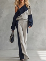Ensemble coordonné sweat-shirt asymétrique colorblock et pantalon large pour femme