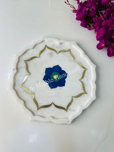 Plateau de service rond en marbre blanc poli à motif floral, fait main, pour la décoration de la maison et les fruits secs - Product Image 6