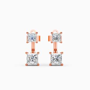 Impresionantes pendientes de diamantes cultivados en laboratorio de 1,63 quilates con corte princesa en oro amarillo, blanco y rosa de 9 quilates. - Product Image 1