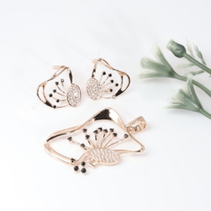 Rose Gold Pendant and <b>Stud</b> <b>Earrings</b> Set Classic Lab Grown Diamond <b>Crystal</b> Abstract Floral Necklace Fine Jewelry Sets For Women - Product Image 1