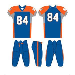 Maillot de football américain personnalisé sublimé bleu orange 84 col en V manches courtes anti-transpiration uniforme pour hommes adultes - Product Image 1