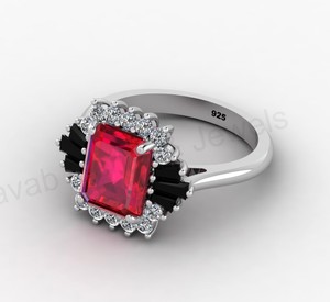 18K Gold 925 <b>Silver</b> Black Onyx & Ruby Quartz <b>Emerald</b> Cut Halo <b>Ring</b> CZ Prong Setting Engagement <b>Ring</b> Dainty Fine Jewelry For Her - Product Image 6