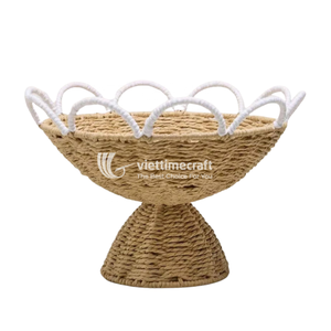 Cesta de Almacenamiento y Tazón Redondo de Cuerda de Papel Hechos a Mano con Borde Festoneado Blanco, Juego de Servir Vintage Ecológico para Mesa - Product Image 1