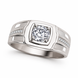 Anillo de Compromiso Moderno de Plata de Ley 925 con Certificado GRA, Corte Brillante Redondo, Chapado en Oro Blanco, Colección para Hombre - Product Image 4