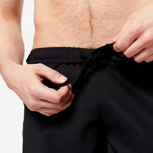 Shorts pour hommes, couleur noire unie, respirants, taille élastique, longueur mi-longue, polyester, vêtements de sport fitness - Product Image 4