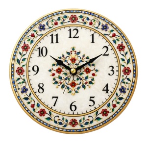 Reloj de Pared de Mármol Blanco Art Deco Hecho a Mano con Diseño Floral, Decoración de Piedra para el Hogar, para Sala de Estar - Product Image 1