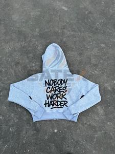 Casual Street Wear Drop Shoulder Loose Cropped Hoodies Custom Logo Vintage Solid Color Lady <b>Zipper</b> Hoodies Coat - Product Image 6