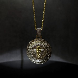 Collar con Colgante de Ángel con Incrustaciones de Moissanita, Medallón Redondo, Tono Plateado, Estilo Hip Hop, Joyería Unisex - Product Image 1