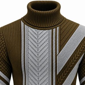 Suéter de cuello alto de punto trenzado para hombre, de manga larga con ribetes, proveedor mayorista de prendas de moda. - Product Image 4
