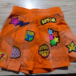 Jupes mini vintage lavées pour femmes, 420g, style sport, 100% coton, jupes décontractées pour femmes avec patchs brodés et imprimés - Product Image 1