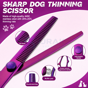Ciseaux professionnels à effiler les cheveux en acier inoxydable, lame 440C, pointe affûtée, pour droitiers, manche long, usage salon, couleur violette - Product Image 2