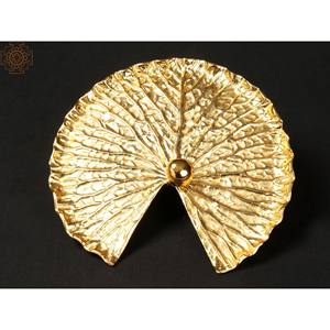 งานแฮนด์เมดขนาด5นิ้วของตกแต่งผนังทองเหลืองพร้อมถาดตกแต่งบ้านรูปใบบัวชุบทอง - Product Image 2