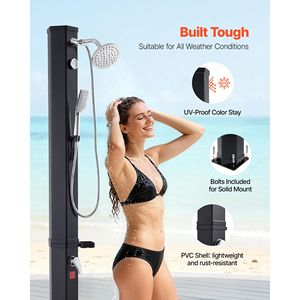 Douche solaire extérieure de 10,6 gallons avec douchette de 6,7 pieds, robinet à main et à pied, réglage eau chaude et froide, matériau PVC - Product Image 5