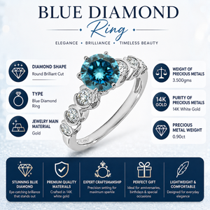 Luxury 14K White Gold <b>Blue</b> Diamond <b>Ring</b> | Elegant Round Cut <b>Blue</b> Stone Diamond <b>Ring</b> for Women Fine Jewelry Anniversary Gift - Product Image 6