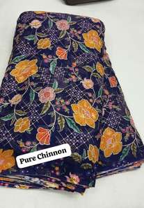 Tissu Chinon Pur Exquis, Tissu en Soie Chinon Pur avec Broderie Florale Numérique Artisanale, Une Couture Ethnique de Luxe - Product Image 3