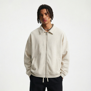 Sweat-shirt zippé oversize pour homme, col rabattu, en tissu éponge, style streetwear décontracté, impression numérique, logo personnalisé - Product Image 2