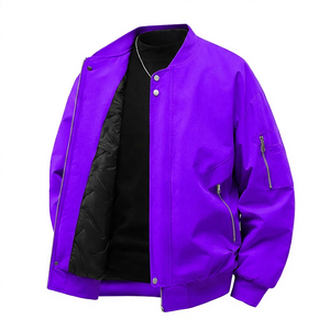 <b>Men's</b> <b>White</b> Coated Streetwear <b>Jacket</b> Stand Collar Zipper Windproof Casual Autumn Wear Loose Fit Solid Color Cotton Lining - Product Image 6