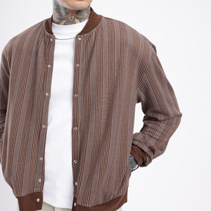 Men's <b>Corduroy</b> Striped Varsity <b>Jacket</b> Stand Collar Button Front Casual Autumn Wear - Product Image 5