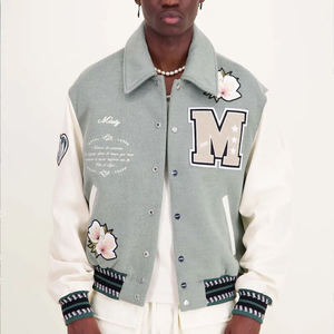 Chaquetas Varsity Personalizadas de Invierno para Universidad y Preparatoria, de Lana, con Bordado, Mangas de Cuero Vacuno, Estilo Letterman Juvenil, Resistentes al Viento - Product Image 1
