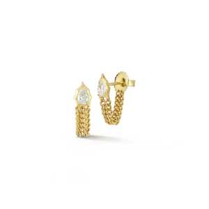 Women's Chain Loop <b>Earrings</b> Pear Cut Lab Grown Diamond 14K Yellow Rose Solid Gold Teardrop Drop Dangle 0.40 Carat VS+ Clarity - Product Image 1