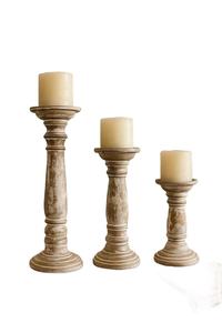 Ensemble de 3 supports à bougies en bois, finition verte rustique vieillie, centre de table décoratif pour salon, table à manger, maison - Product Image 3