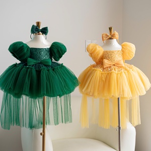 88 <b>Girls</b> Sequin Princess <b>Dress</b> Puff Sleeves Full Tulle Skirt Detachable Ruffle Train Party Gown by Nhung Nguyen Factory Set - Product Image 3