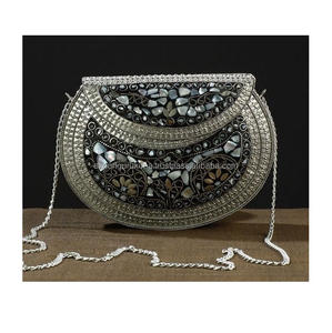 Bolsos de mensajero de embrague de Metal de hombro hechos a mano de diseñador de mujer India bolsos de fiesta de compras bohemios de noche de estilo bohemio-venta al por mayor - Product Image 3