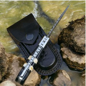 Cuchillos Plegables Elegantes para Exteriores con Mango de Madera Azul, Hoja Afilada con Punta de Clip y Funda de Cuero para Caza y Camping - Product Image 3