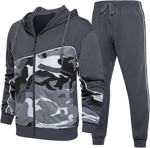 Mens Full Zip <b>Tracksuit</b> Set Custom Logo Jacket Jogger Pants Casual Athletic Sportswear 100% Cotton <b>Waterproof</b> Breathable - Product Image 1