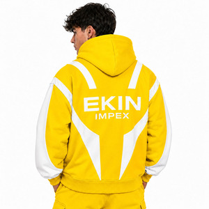 Sudadera con Capucha Balaclava Unisex Premium con Cremallera Completa y Logotipo Personalizado, Chaqueta Streetwear Amarilla y Blanca, OEM ODM Marca Privada - Product Image 4
