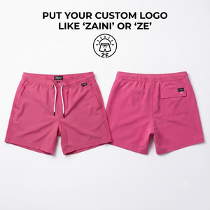 140 GSM Quick Dry Solid Polyester <b>Pink</b> Front Swim <b>Shorts</b> Custom Sublimation Embroidery Woven Logo OEM ODM - Product Image 1