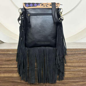 Sac à main bandoulière de luxe haut de gamme pour femme en cuir travaillé à motif damier, avec franges en cuir de vachette, style bohème - Product Image 5