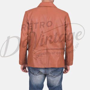 พรีเมี่ยม เสื้อแจ็คเก็ตหนังแท้สีน้ำตาลสำหรับผู้ชาย ลำลอง ทรงเข้ารูป หนังแกะนุ่ม เสื้อโค้ทธุรกิจ สไตล์คลาสสิกวินเทจ เสื้อคลุมตัวนอก - Product Image 1