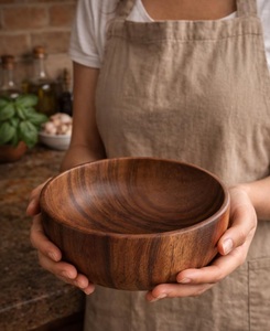 Tazón para Servir Ensaladas de Madera de Acacia Hecho a Mano, con Grano Único, Ecológico, Duradero, 1 kg, Estilo Americano - Product Image 2