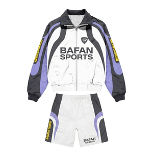 Mens Lightweight 110 GSM Polyester Windbreaker Short Set Green <b>Grey</b> Panel Design Custom Print Logo Tracksuit plus size - Product Image 4