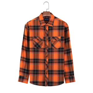 Camisa de Franela Personalizada a Cuadros con Estampado Naranja para Hombre, Manga Larga, Algodón, Informal, para Otoño - Product Image 1