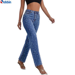 Vaqueros holgados de mujer con logo personalizado, de talle alto, corte recto, con pedrería y abalorios, pantalones casuales de verano para mujer, tallas grandes - Product Image 3