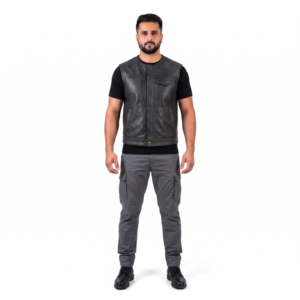 Gilet en cuir de buffle vieilli minimaliste pour homme, coupe ample, style streetwear, sans manches, épais, pour motard, personnalisable OEM - Product Image 1