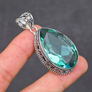 Magnifique pendentif en topaze bleue, pierre précieuse créée en laboratoire, en argent sterling 925, fait main, bijou statement, cadeau pour femme, très demandé - Product Image 4