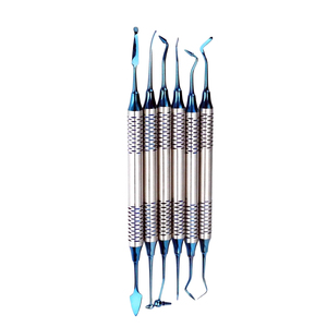 Ensemble d'instruments chirurgicaux dentaires en acier inoxydable, poignée moletée manuelle, couleur bleue, classe I - Product Image 4