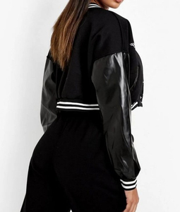 Blouson universitaire d'hiver pour femme avec patch en chenille personnalisé, en laine premium et cuir de poisson, logo OEM, fabrication en usine, marque privée - Product Image 4
