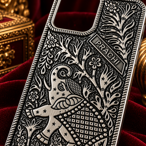 Coque de téléphone portable en argent sterling 925 de qualité supérieure, oxydée, avec gravure florale d'éléphant - Product Image 3