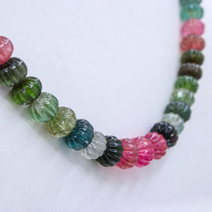 Multi Tourmaline Pumpkin <b>Beads</b> Necklace Carved Polished Stone Jewelry Making <b>Loose</b> Gemstones - Product Image 3