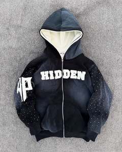 New Arrival 300 GSM 100% Cotton Zip up Hoodie Quick Dry Anti-Wrinkle Fleece Puff Printing Streetwear Style Men - Product Image 3