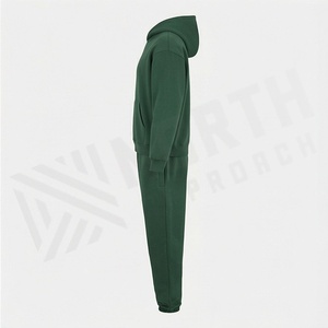 Survêtement unisexe vert à capuche, couleur unie, en coton, longueur intégrale, décontracté, avec poches latérales, taille élastique, style automne - Product Image 3