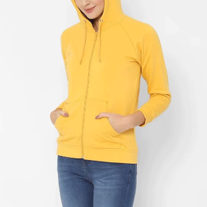 เสื้อฮู้ดผ้าฝ้ายฟลีซสีเหลืองพิมพ์ลายตามสั่งคุณภาพสูง ซิปด้านหน้า สไตล์ลำลองสำหรับผู้หญิง เป็นมิตรกับสิ่งแวดล้อม ระบายอากาศได้ดี เหมาะสำหรับฤดูหนาว รับผลิตแบบ OEM - Product Image 3