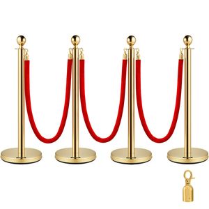 4 Postes Dorados con Cuerda de Terciopelo Rojo de 38 Pulgadas, Barreras de Control de Multitudes para Fiestas y Eventos - Product Image 1