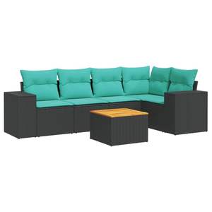 ชุดโซฟาลานบ้านหวายโพลีสีดำ 6 ชิ้นพร้อมชุดเบาะรองนั่งในสวน - Product Image 2