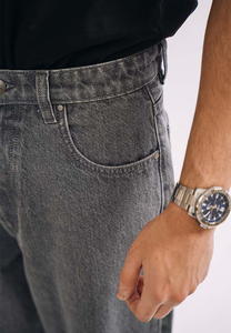Jeans de Mezclilla Cruda con Parches Curvos y Pierna Recta para Hombre, Personalizados - Product Image 3